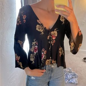 American Rag casual blouse - black with floral accents size S